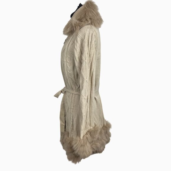 Womans XL Vintage Fur Jacket Cable Knit Sweater Fox Fur Trim by Alberto Makali - Picture 2 of 12